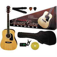 Aria Prodigy Series Acoustic Guitar Package in Natural Includes Guitar, Gig Bag, Strap, Tuner, DVD & Picks