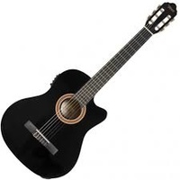Valencia 4/4 Size Series 100 Electric/Acoustic Nylon String Classical Guitar "Cutaway & Pickup" Black