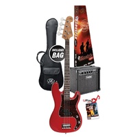 Essex VEP34FR-PK2 3/4 Size Short Scale Bass Guitar - Fiesta Red & Laney Amp Package