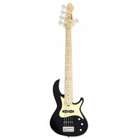 Aria RSB Series Pro-II 5-String Electric Bass Guitar in Black with Gold Pickguard