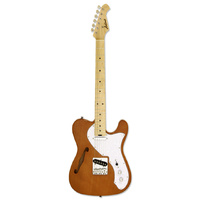 Aria Pro II TEG-Series Semi-Hollow Electric Guitar in Natural with White Pearl Pickguard