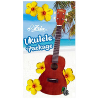 Aria AU-Series Tenor Ukulele Starter Package Includes Uke, Clip-on Tuner, Gig Bag & Book with CD/DVD