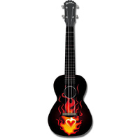 Kealoha "Flaming Heart" Design Concert Ukulele with Black ABS Resin Body