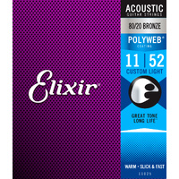 Elixir 11025 Polyweb 80/20 Acoustic Guitar Strings Custom Light (11-52)