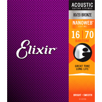 Elixir 11306 Nanoweb 80/20 Baritone Acoustic Guitar Strings (16-70)