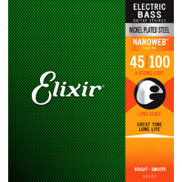 Elixir 14052 Nanoweb Nickel Plated Steel Bass Guitar Strings Light (45-100)