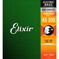 Elixir 14087 Nanoweb Nickel Plated Steel Bass Guitar Strings X-Long Light/Medium (45-105)