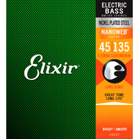 Elixir 14207 Nanoweb Nickel Plated Steel Bass Guitar Strings 5-String Light/Medium (45-135)