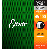 Elixir 14502 Nanoweb 80/20 Acoustic Bass Guitar Strings Light (45-100)