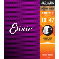 Elixir 16002 Nanoweb Phosphor Bronze Acoustic Guitar Strings Extra Light (10-47)