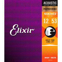 Elixir 16052 Nanoweb Phosphor Bronze Acoustic Guitar Strings Light (12-53)