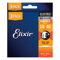 Elixir 16542 Nanoweb Nickel Plated Steel Electric Guitar Strings Light (10-46) 3-Pack