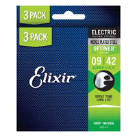 Elixir 16550 Optiweb Nickel Plated Steel Electric Guitar Strings Super Light (9-42) 3-Pack