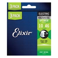 Elixir 16552 Optiweb Nickel Plated Steel Electric Guitar Strings Light (10-46) 3-Pack