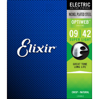 Elixir 19002 Optiweb Nickel Plated Steel Electric Guitar Strings Super Light (9-42)