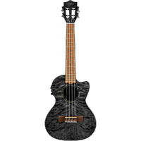 Lanikai Quilted Maple Tenor AC/EL Ukulele in Black Stain Gloss Finish